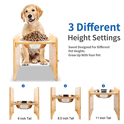 FOREYY Raised Pet Bowls for Cats and Small Dogs, Bamboo Elevated Dog Cat  Food and Water Bowls Stand Feeder with 2 Stainless Steel Bowls and Anti  Slip