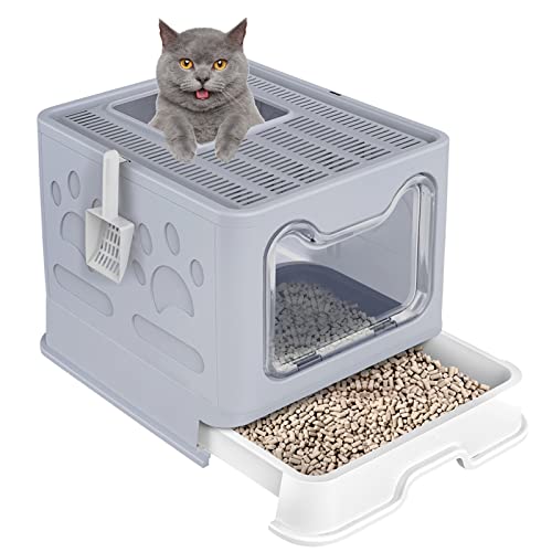 Cat Litter Box Semi Enclosed Easy Cleaning Proof Foldable Kitten