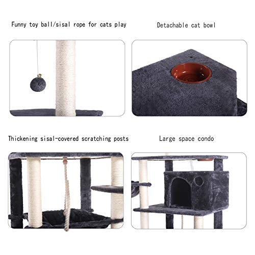 Hey-bro Extra Big Cat Tree with Feeding Bowl, Cat Condos with