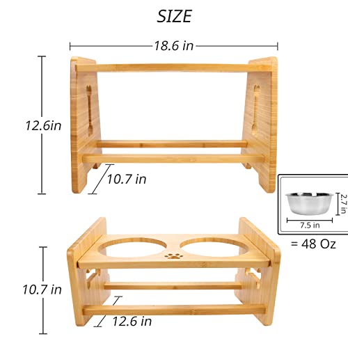 HTB Elevated Dog Bowls,Adjustable Dog Bowl Stand Adjusts to 2  Heights,7.5'',11.8'',Raised Dog Food and Water Bowls for Medium and Large  Dogs