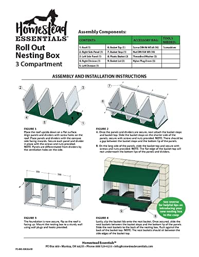 Homestead Essentials 3 Compartment Roll Out Nesting Box for Up to 15 Hens   Heavy Duty Nest Box for Chicken and Poultry with Lid Cover to Protect Eggs  (with Perch) 
