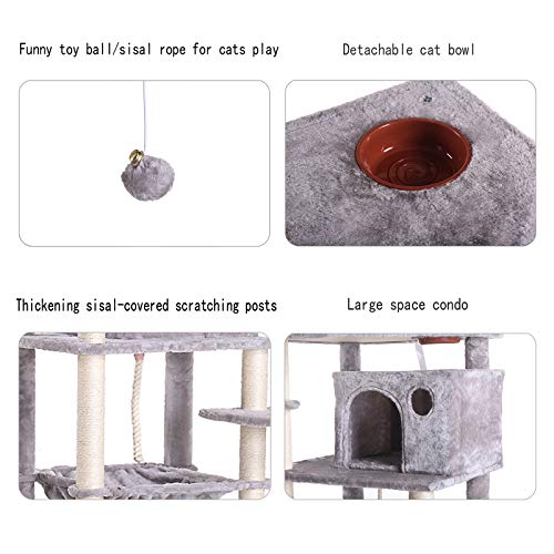 Hey-bro inches Big Cat Tree with Feeding Bowl, Cat Condos with