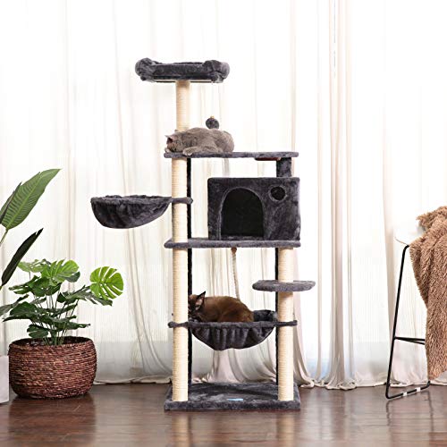 Hey-bro Extra Big Cat Tree with Feeding Bowl, Cat Condos with