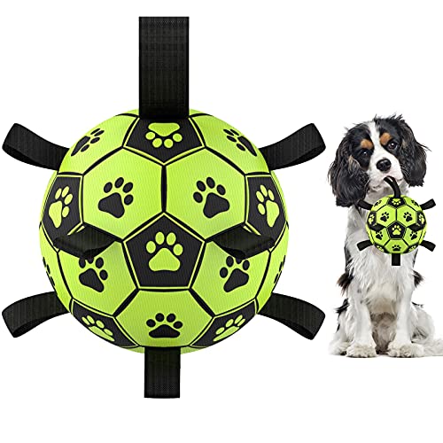 Dog Toys Soccer Ball With Grab Tabs. Interactive Dog Toys For Tug