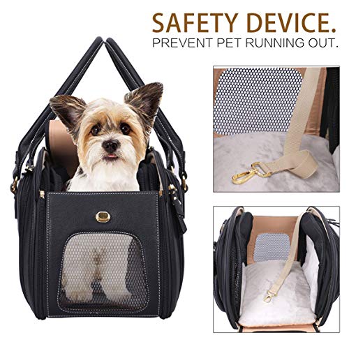 PetsHome Dog Carrier, Pet Carrier, Dog Purse, Foldable Waterproof Premium  PU Leather Pet Travel Portable Bag Carrier for Cat and Small Dog Home 