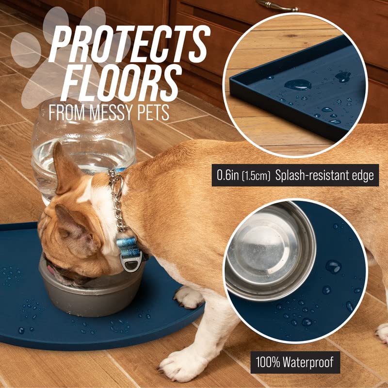 Leashboss Splash Mat Dog Food Silicone Tray with Tall Lip - Blue