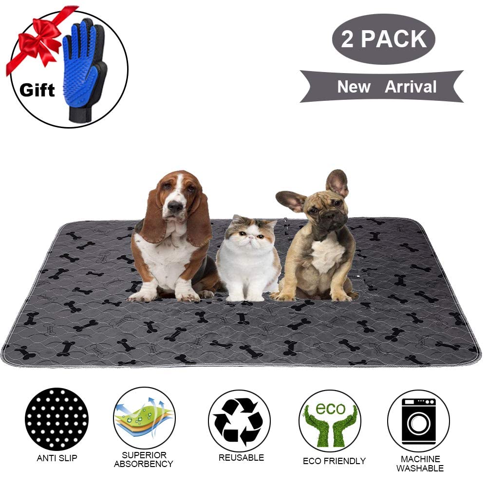 Washable Dog Pee Pads with Puppy Grooming Gloves,Puppy Pads,Reusable Pet  Training Pads,Large Dog Pee Pad,Waterproof Pet Pads for Dog Bed Mat,Super