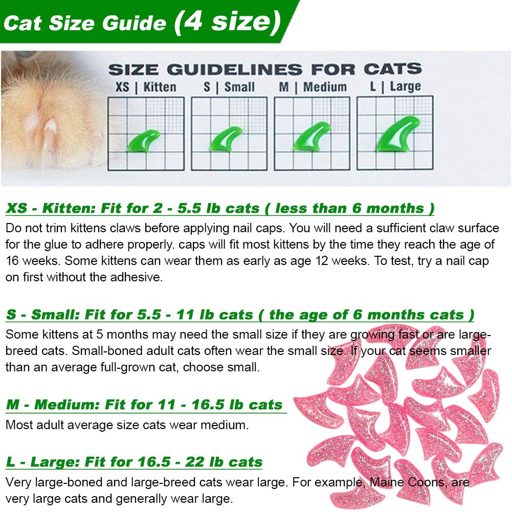 Sinno General Trading Co. - 20 pcs Pet Cat Nail Caps Soft Gel Paws Claw  Covers Adhesive Glue Specification: - A perfect item for pet salon or home  use - Come with