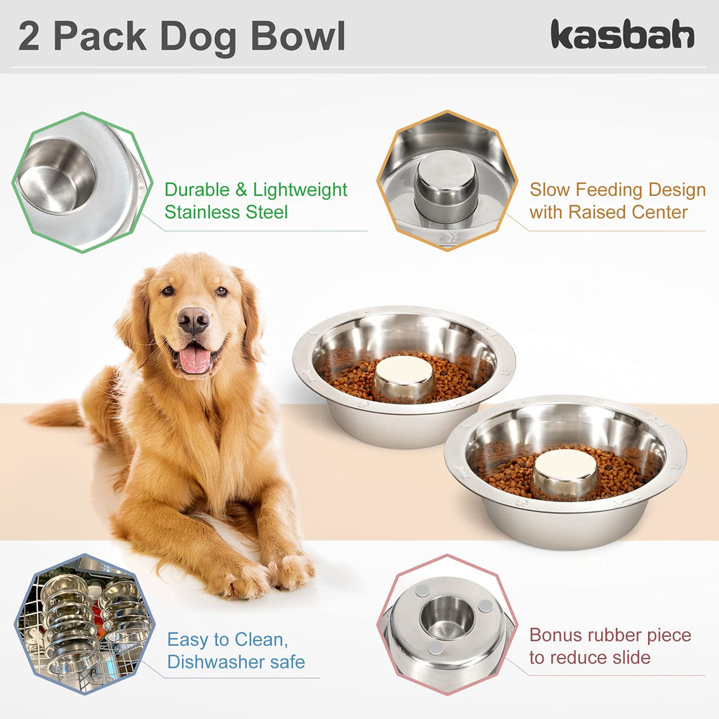 Stainless Steel Slow Feed Dog Bowl - 4 Cup Extra Large Pet Slow Feeder, 2  Standard Metal Bowls Fit Elevated Feeders, Eating Bowl, Stops Dog Food  Gulping, Dog Food and Water Bowl