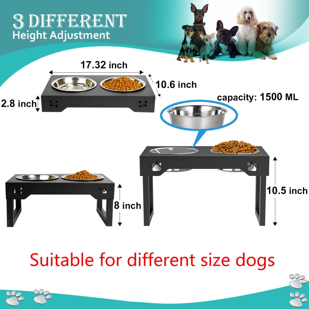 Elevated Dog Bowls Stand - Adjusts to 3 Heights for Small, Medium