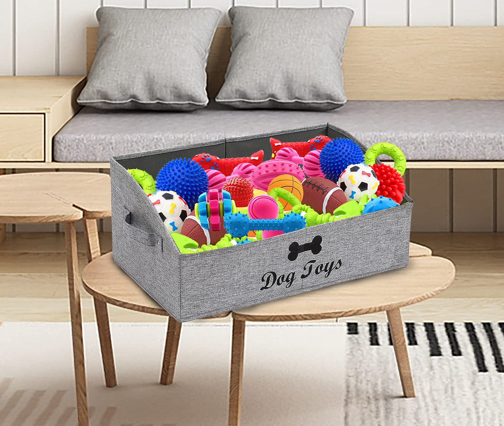 Linen-Cotton Blend Dog Toy Basket and Dog Toy Box Perfect for