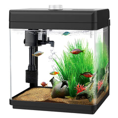 PONDON Fish Tank, 3 Gallon Glass Aquarium with Air Pump, LED Cool Lights and Filter, Small Fish Tank for Betta Fish Starter Kit (Black)