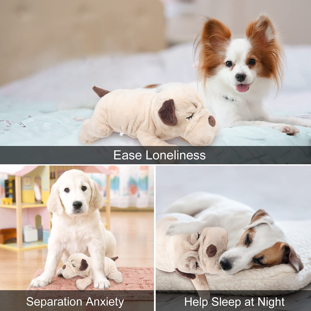 Dog Heartbeat Toy,Puppy Separation Anxiety Toy, Puppy Behavioral Training  Aid for Dog Sleep Aid Plush, Pet Companion Smart Dog Toys,Beige