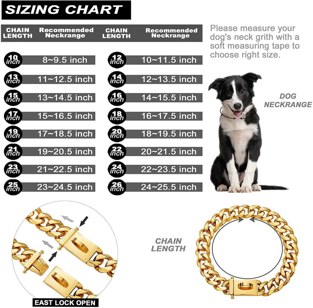 19mm Gold Dog Chain Collar, Cuban Link Dog Collar, 18k Gold Plated 20x  Thicker 316l Gold Chain Dog Collar Necklace, Chew Proof Heavy Duty Pitbull